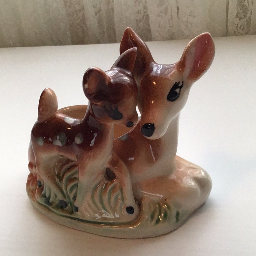 Alex MCM Deer Doe Fawn vintage Shafford handdecorated vase/container 1950s decor